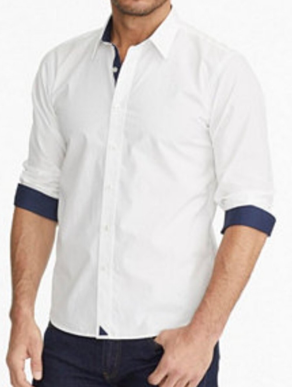 Zara White Dress Shirt with Navy Contrast Cuffs